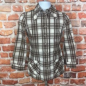 Vintage plaid womens button up shirt size 8 fitted style with pleats in back